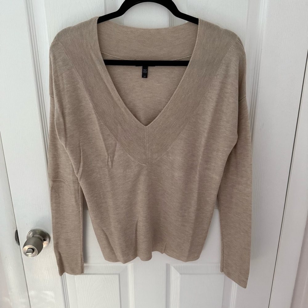 Eileen Fisher Tan Long Sleeve V-Neck Sweater Size Small